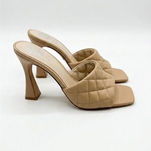 Vince Camuto Beige Quilted Square Toe Block Heel Mules Women's 7.5 Summer Dressy